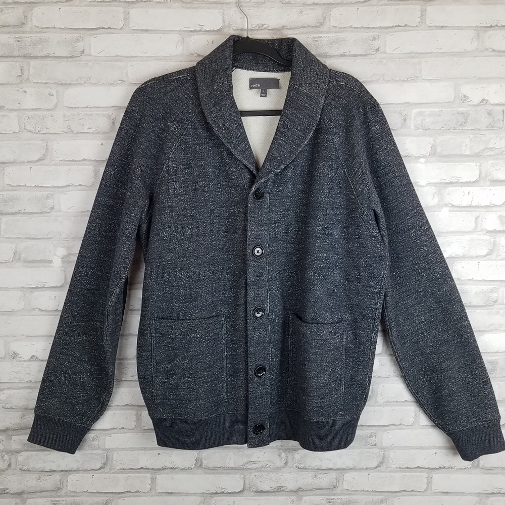 VINCE Shawl Collar Blue Button Front Knit Jacket